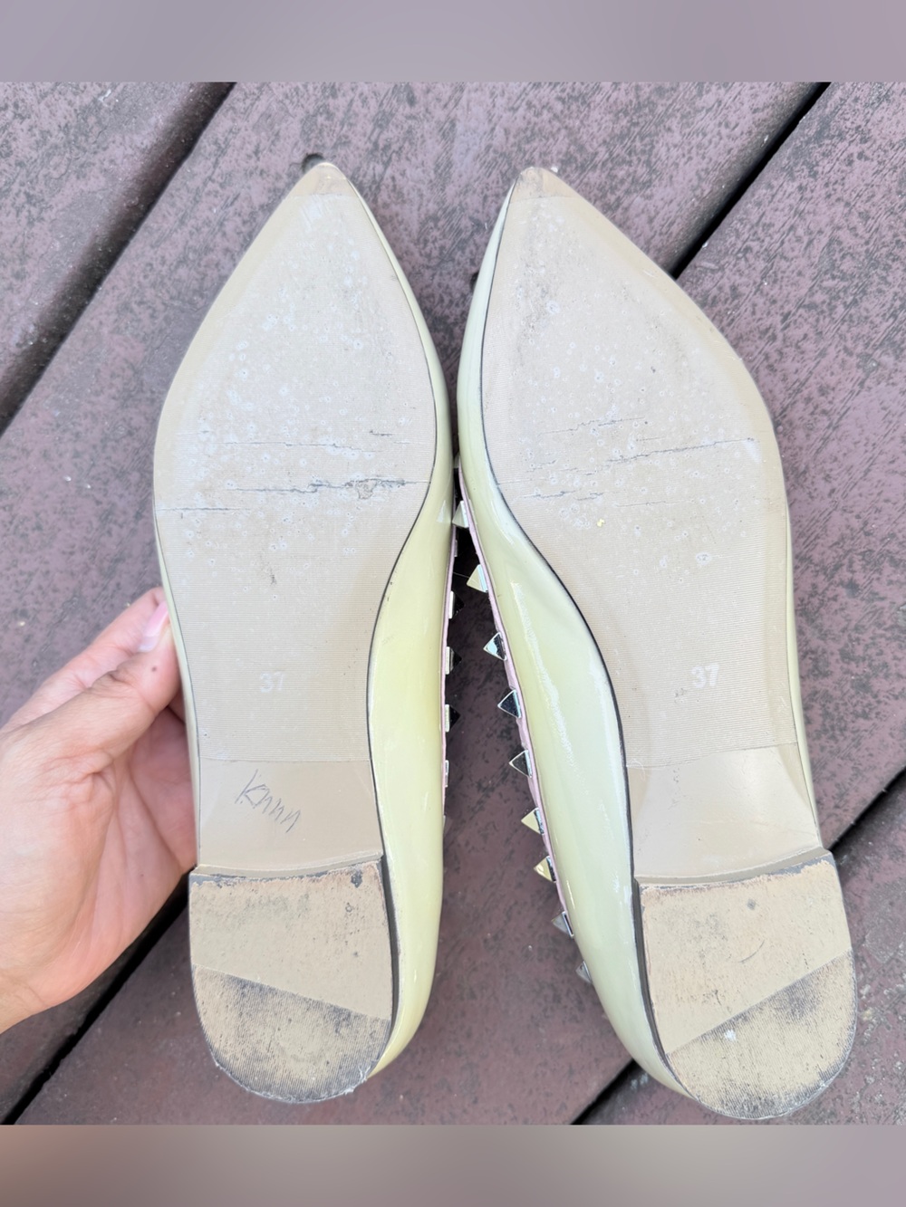 Valentino Garavani Rockstud Patent Leather Pointed Toe Ballet Flats EU 40 Nude - Picture 11 of 13